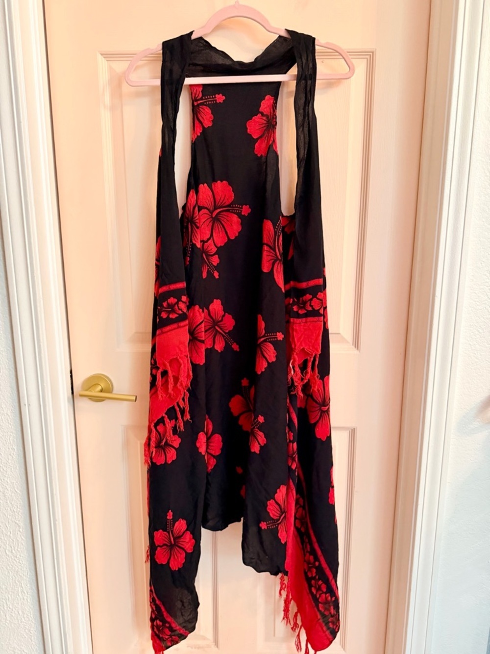 Black and red Hawaiian maxi vest